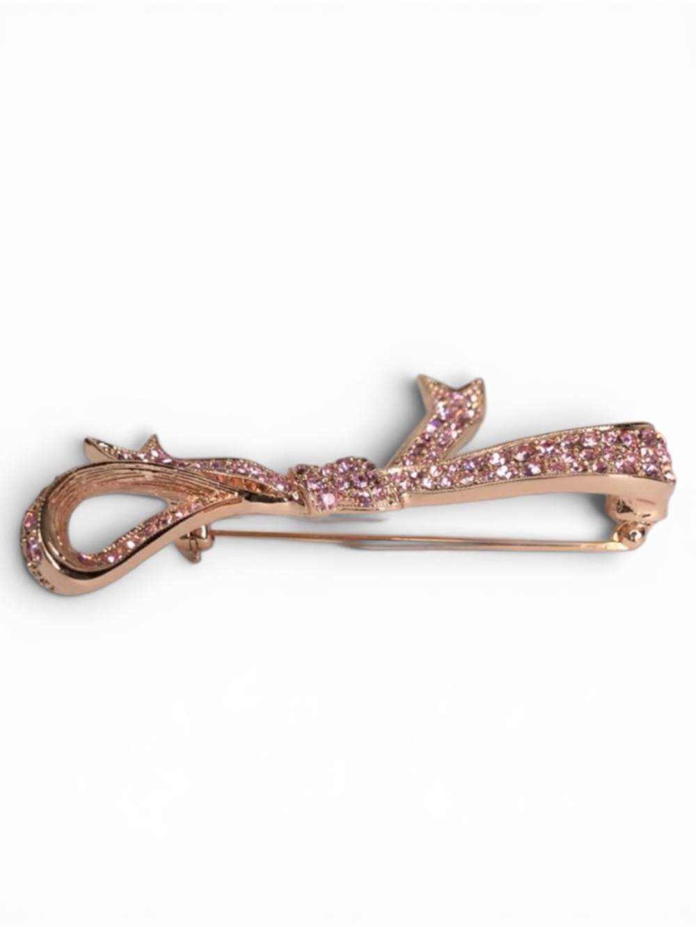 Vintage KJL Rosegold Tone Pink Pavé Bow Brooch - New Old Stock - Picture 10 of 13